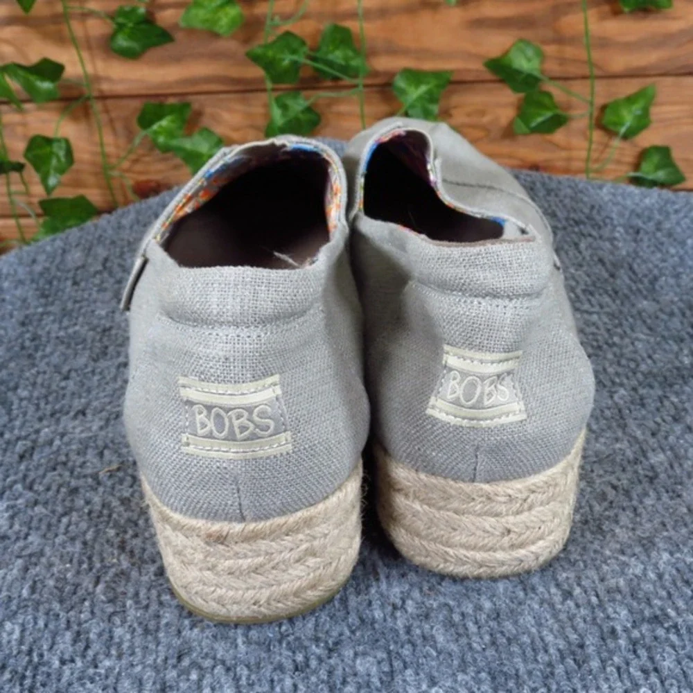 Skechers BOBS Highlights High Jinx Women's Espadrille Wedge Size 8.5 Gray Canvas